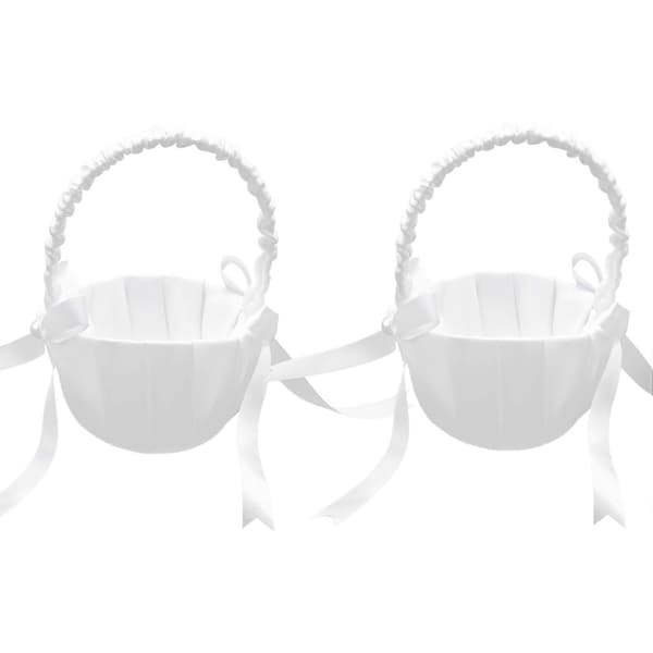 2-pack bröllopskorg i satin, romantisk blomsterflickekorg med rosett och rosor