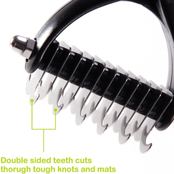 Dematting Comb Pet Dematting Comb/Rake Dobbeltsidig 6 + 11 Tenner, Profesjonell Underull Pels Stell Rake Knot Cutter for Katter & Hunder