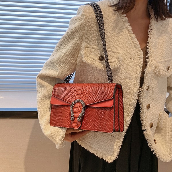 Kvinnors crossbody väska och axelväska - ormkedja plånbok läder axelväska