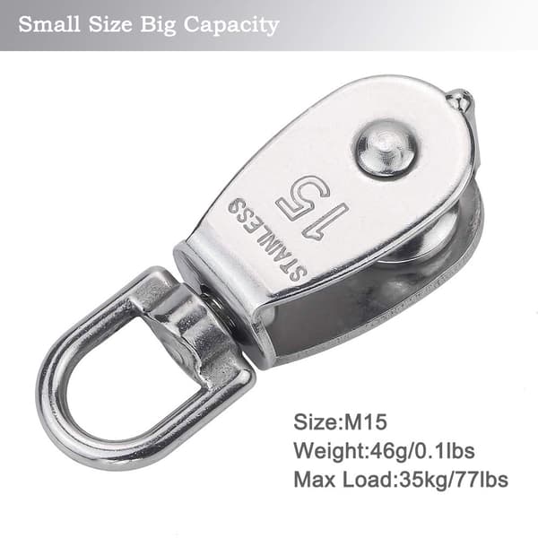 5 stk. M15 304 rustfrit stål enkelt remskive, 15MM enkelt træk