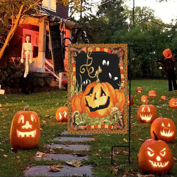 Vertikal flagg med Halloween-gresskar - 12 x 18 tommer