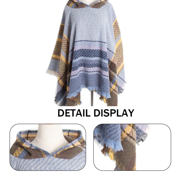 Dame Plaid Hættekappe Sjal Tæppe Poncho Hætte Kappe