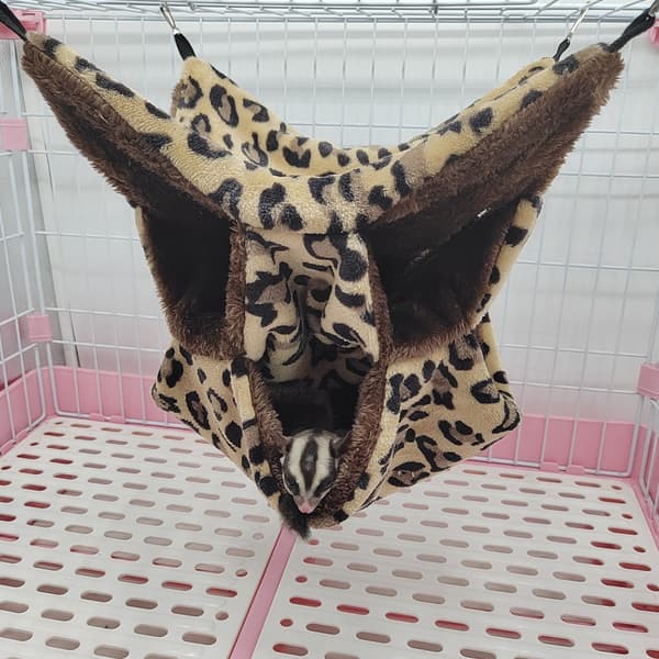 (Leopard print) Rottehængekøjer til bur, 3-lags kæledyrshængekøje, blød