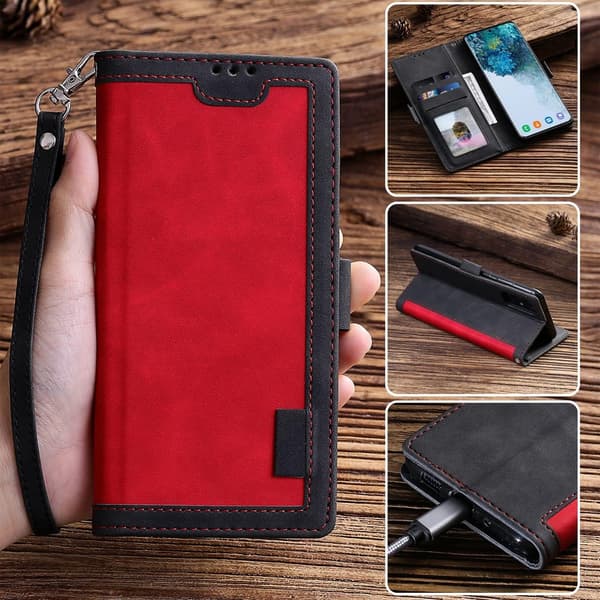 WELLNGS Rød Rød iPhone 16e Etui Blokerende Wallet Stand Læder Telefon Shell
