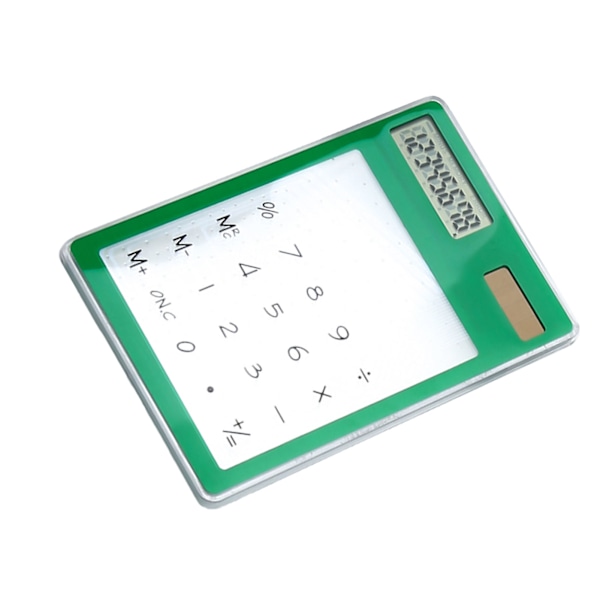 Solcelledrevet lommeregner med touchskærm, 8-cifret LCD-display, bærbar transparent lommeregner til kontor, skole og hjem, grøn