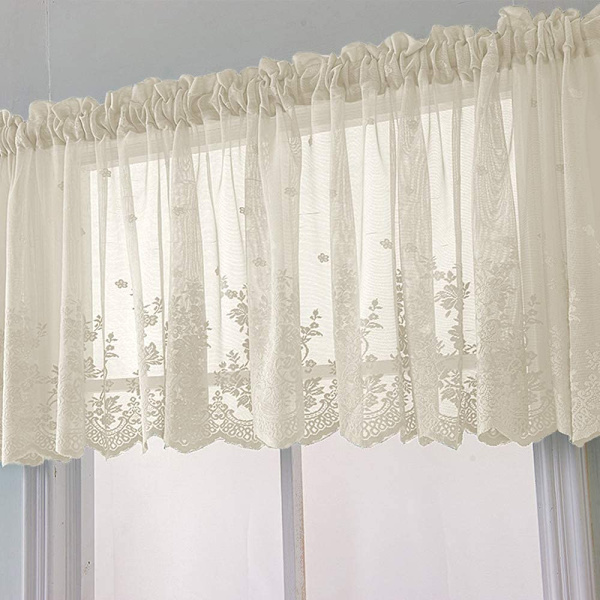 1 stk Blomsterblonder Gardin Valance Broderi Halvtransparent Kort Wi