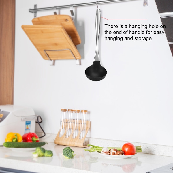 Viktigt Köksredskap, Rostfri Slev med Flexibel Silikon, Säkerställer Repfri Användning på Kokkärl för Non-Stick Kompatibilitet och Ergonomi