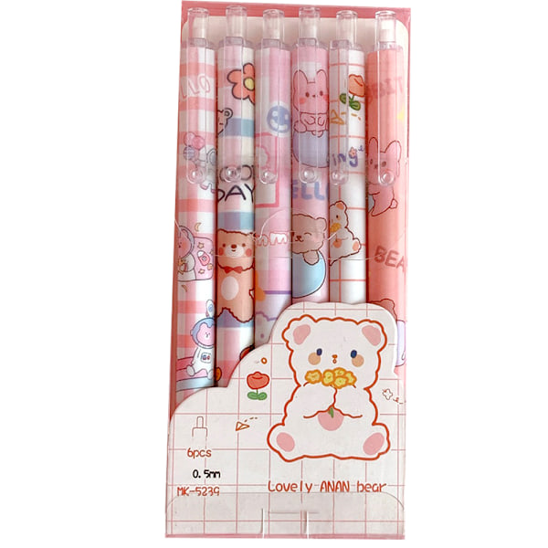 Søte penner med svart blekk, 0,5 mm gelpenner, fine kawaii kontor/skole