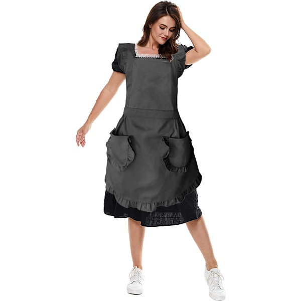 Retro Justerbar Rufflet Forkle med Lommer, Small til Plus Size L