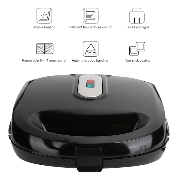 750W 6-i-1 Frukostmaskin Elektrisk Våffel Donut Sandwich Panini Madeleines Maskin EU-kontakt 220V