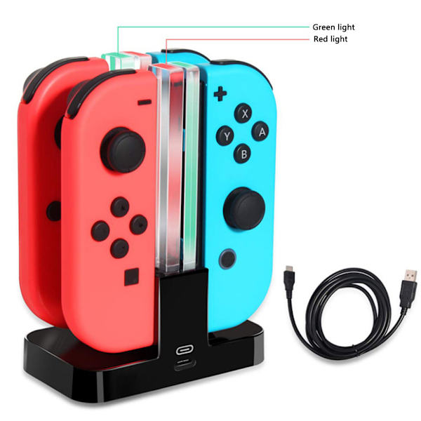 4-in-1 Latausasema Nintendo Switchille, Lamppost LED -ilmaisimella, Latausteline Latauskaapelilla