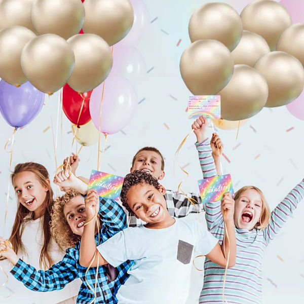 15 stk. Skinnende Regnbue Invitationer - Tysk