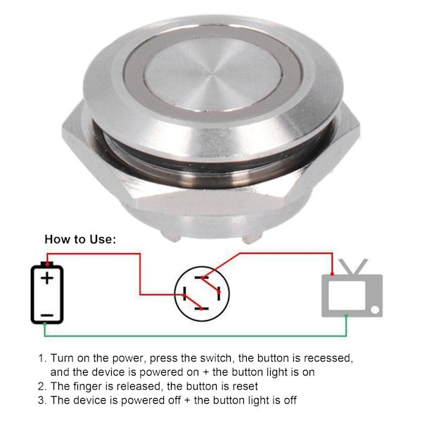 5 stk. Momentane Trykknapsbrytere Metal Auto Reset Ultra Tynd Vandtæt med LED 19mmDC3~6V Gul