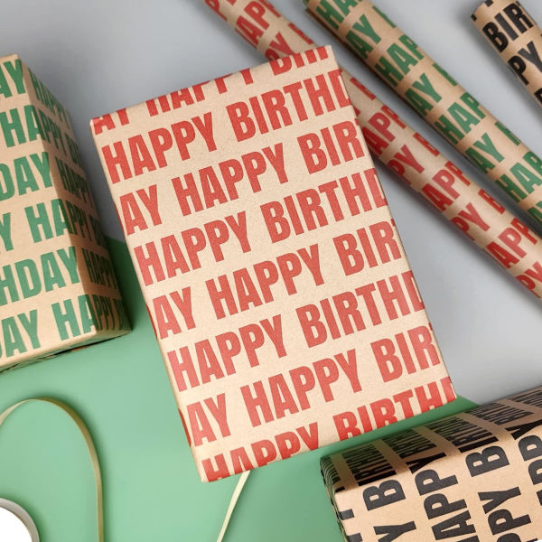 Grattis på födelsedagen Inslagning papper Vintage kraft presentpapper