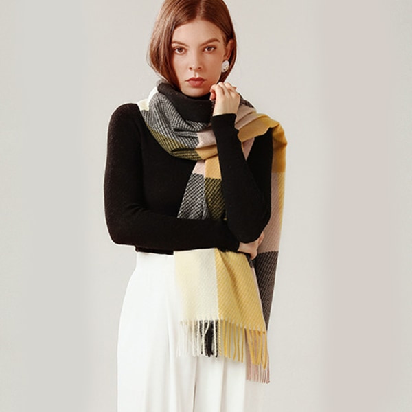 Dame Lang Rutete Teppe Chunky Oversized Vinter/Høst Varmt