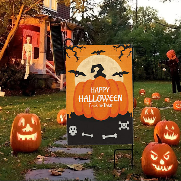 Halloween Hageflagg 12 x 18 Tommer, Halloween Flagg Burlap