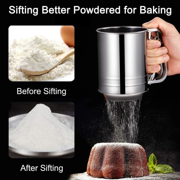 Flour Sifter, for Baking Stainless Steel 3 Cup Double Layers