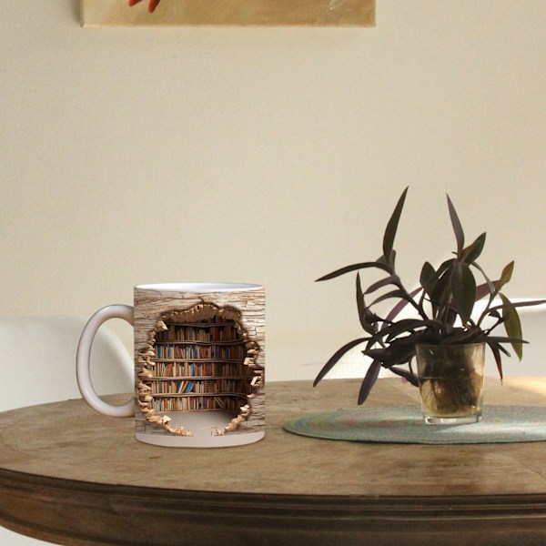3D Bogreol Kops, Biblioteks Bogreol Kops, Kreativ Rumdesign Multifunktionelle Kopper Sjove Nyhed Unikke Keramiske Kaffe Kopper