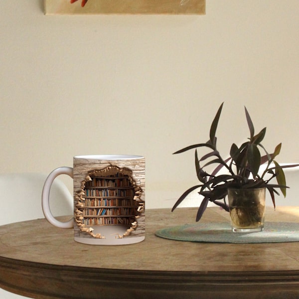 3D Bokhylle Kanne, Biblioteks Bokhylle Kanne, Kreativ Romdesign Multi-Purpose Kopper Morsomme Nyheter Unik Keramisk Kaffe Kopper
