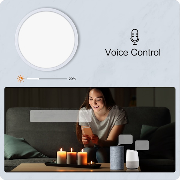 Smart Taklampe WiFi 25W Kald og Varmt Lys RGB Ultra Tynn LED Lys Hvit AC 90‑250V for Tuya