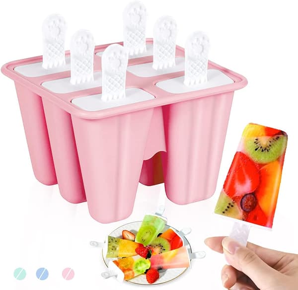 Genanvendelige DIY Ispindeforme, Premium Kvalitets Silikone Ispindemagere for Nem Frigørelse & Vask Hjemmelavede Ispinde (Pink, 6 stk.)
