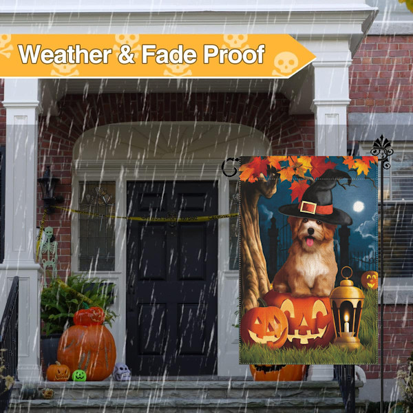 Halloween Haveflag 12 x 18 Tommer, Halloween Flag Burlap