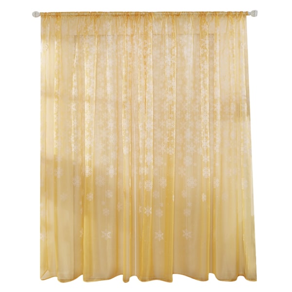 Gullgul Transparent Gardin med Snøflak-Mønster, Voile Sheer Panels for Soverom og Stue