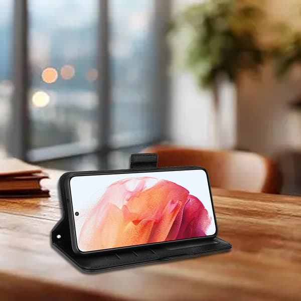 Wallet Case til Samsung S22 i LÆDER (3 kort) - ALLE FARVER sort