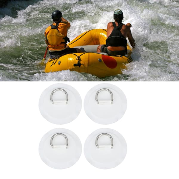 4 stk Hvite D-ring Patch PVC Rund Form Sterk Rustfritt Stål D-ring Pute for Båt Flåte Padle Brett