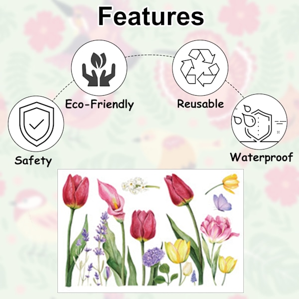 9 stk. blomstergrene og fugl vinduesklistermærker