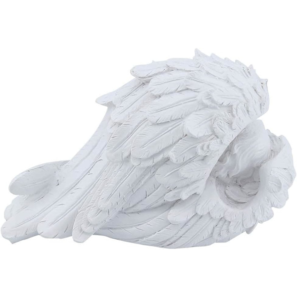 Mindegave, Sovende Baby på Englesvinger Figur, Polyresin, Vejr- og Frostbestandig, Ornament