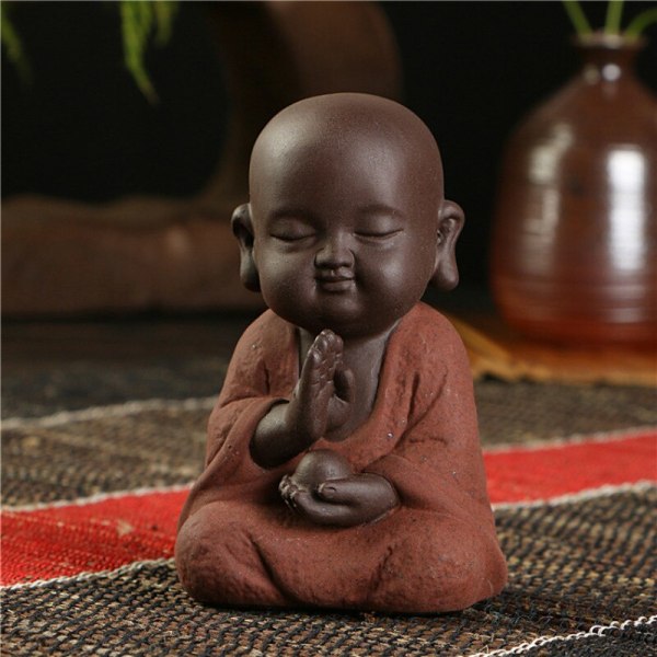 Buddha Statyer Liten Munk Färg Sand Keramik Hem Club