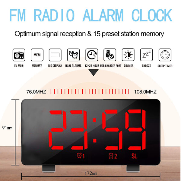 Digital vekkerklokke, vekkerklokker for soverom med FM-radio