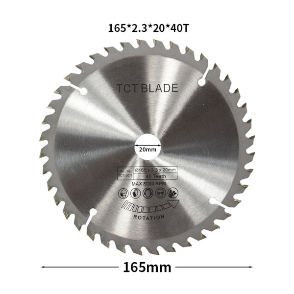 60 Tenners Sirkelsagblad 165mm Sirkelsagblad Sølv TCT Sirkelsagblad for Kapping av Kobber, Jern, Aluminium, Plast og Tre