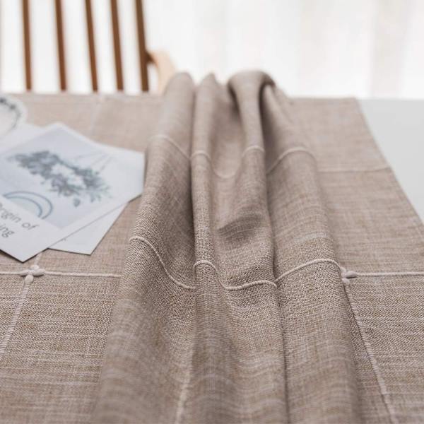 Bomullslin duk for firkantede bord, solid rutenett-broderi, borddekke for kjøkken, spisebord, dekorasjon (135x135 cm, Khaki)