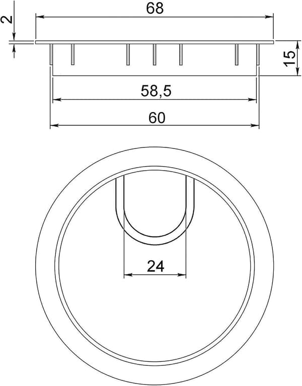 Rund Tråd Kabelgenomföring ?60mm för Infällning i Kontorsbord