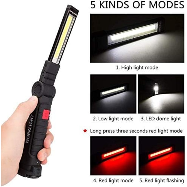 Nödlampa, COB LED Mekanikerarbetslampa, Portabel Strålkastare med 360 Graders Rotation, Vikbar Design och USB Uppladdningsbart Batteri för