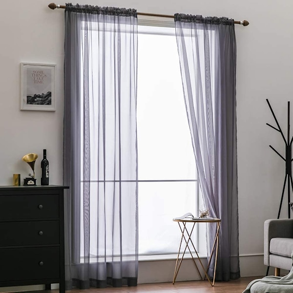 Voile Gardin Transparent Gardin i Ensfarget Stangedesign