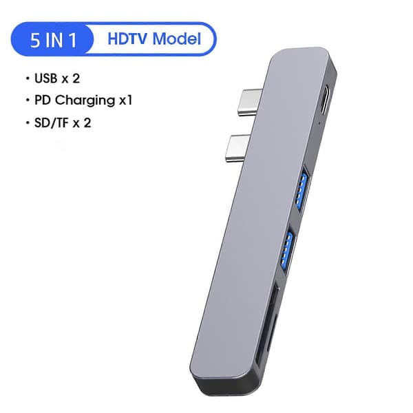 5-i-1 USB C Hub Dubbel Typ C Hub Adapter USB 3.0 PD Strömadapter Dockningsstation För Pro/Air 2020