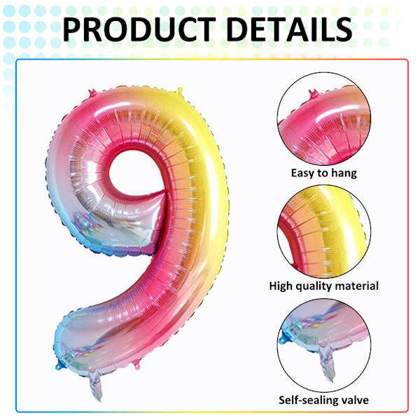 Fødselsdagspynt, Regnbue Gradient Farverige Tal Folie Helium Balloner Til Baby Fødselsdagsfest Tilbehør