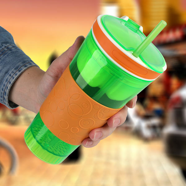 2-i-1 Snack og Drikk Reiseservise Barne Reisekopper Drikk Holder, Drikke Snack kopp (gul+grønn)
