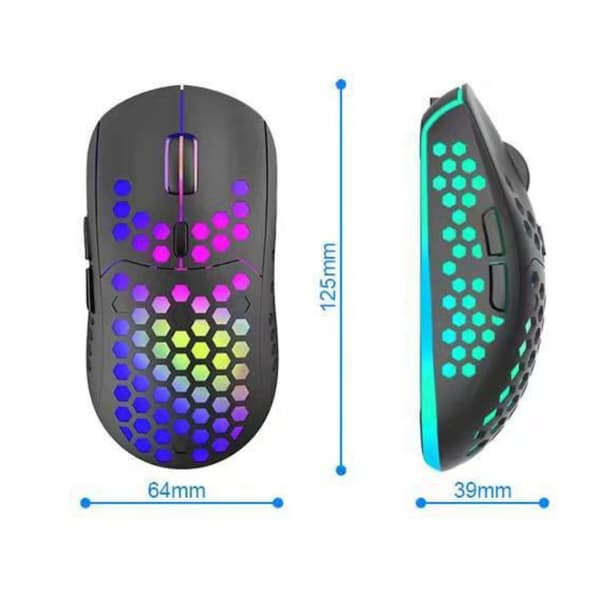 Tilpassbar RGB Gamingmus, Ultralett Honeycomb-struktur, 3200 DPI Optisk Sensor og Oppladbart Strømsystem