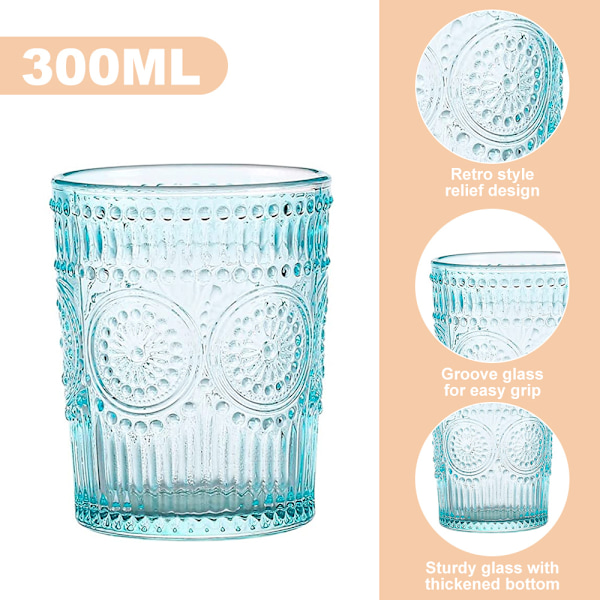 300 ml Vintage-vesilasit, Romanttiset Juomalasit, Lasitavar