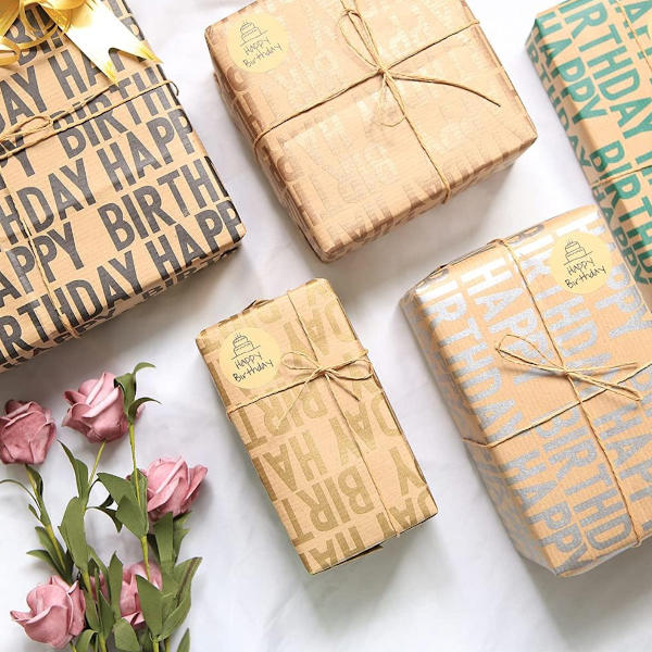 Grattis på födelsedagen Inslagning papper Vintage kraft presentinslagning papper