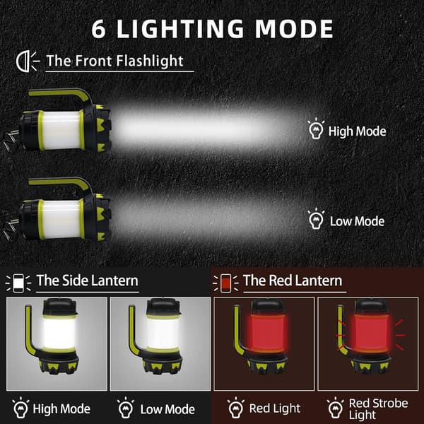 Oppladbar LED Camping Lantern Håndholdt Lommelykt 6 Moduser Telt