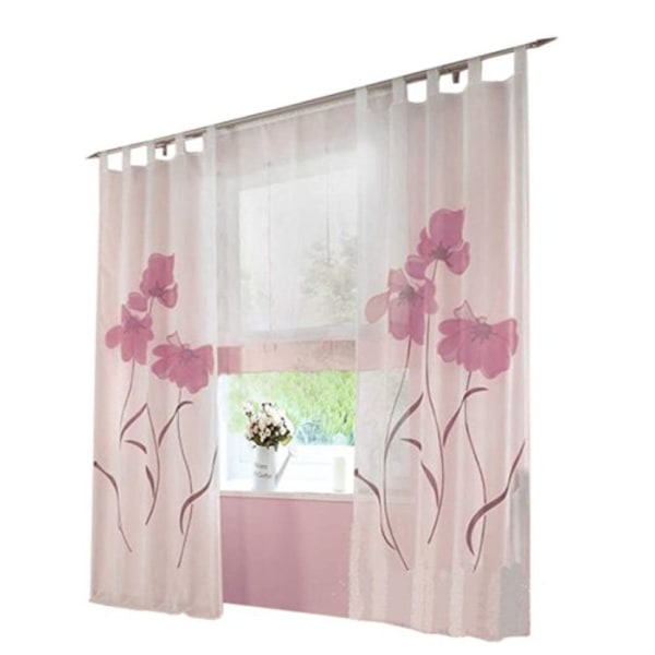 SIMPVALE 2 stk Gardinpanel Gardin Print Blomster Forhæng til