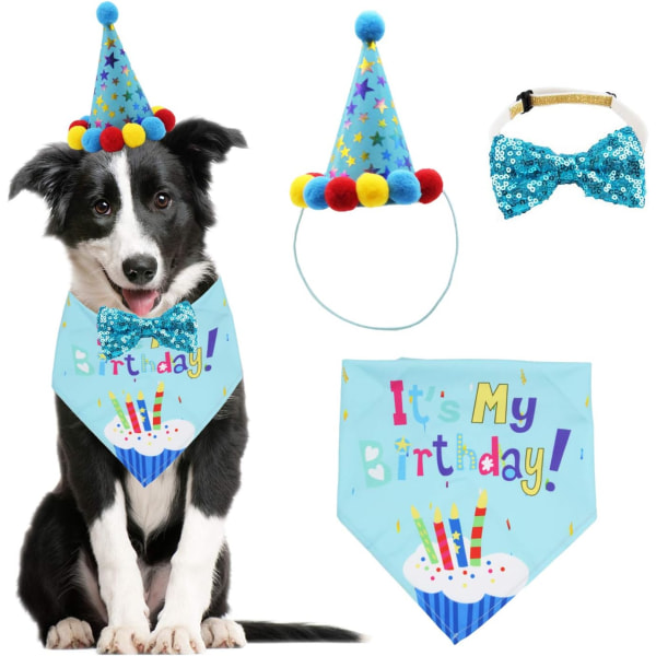 Dog Birthday Bandana Scarf and Dog Girl Boy Birthday Party Hat