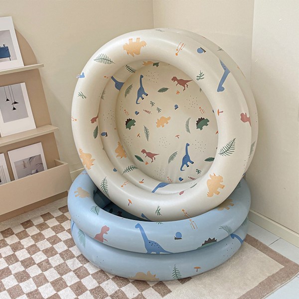 Uppblåsbar pool för baby retro uppblåsbar pool familj söt stil tjockare vattenpool beige dinosaurie