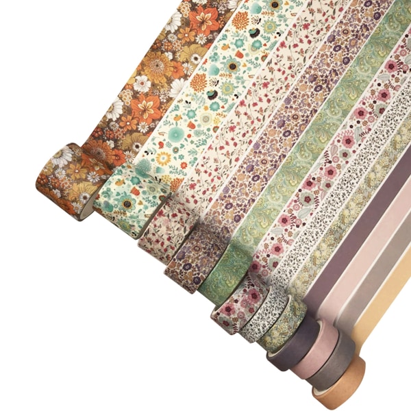 12 rullar Flower Washi Tape Set, Floral Washi Tape för Bullet