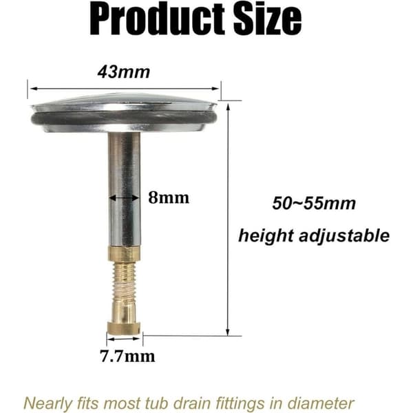 Universell badekarplugg - 43/70mm avløpsplugg avløpsarmatur badekar